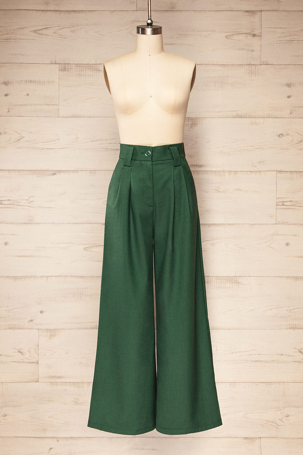 Famdon Green High-Waisted Wide Leg Pants | La petite garçonne front view