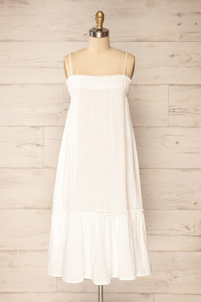 Fannar White A-line Midi Dress | La petite garçonne front view