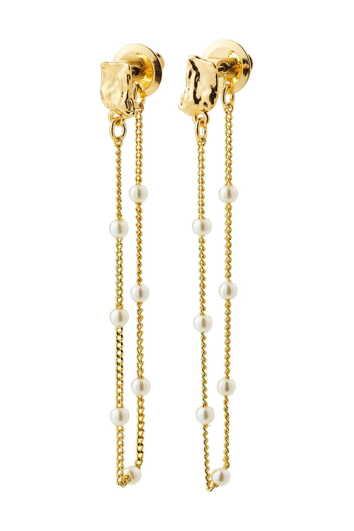 view of Farida Gold Loop Chain Earrings with Pearls by Pilgrim from La petite garçonne