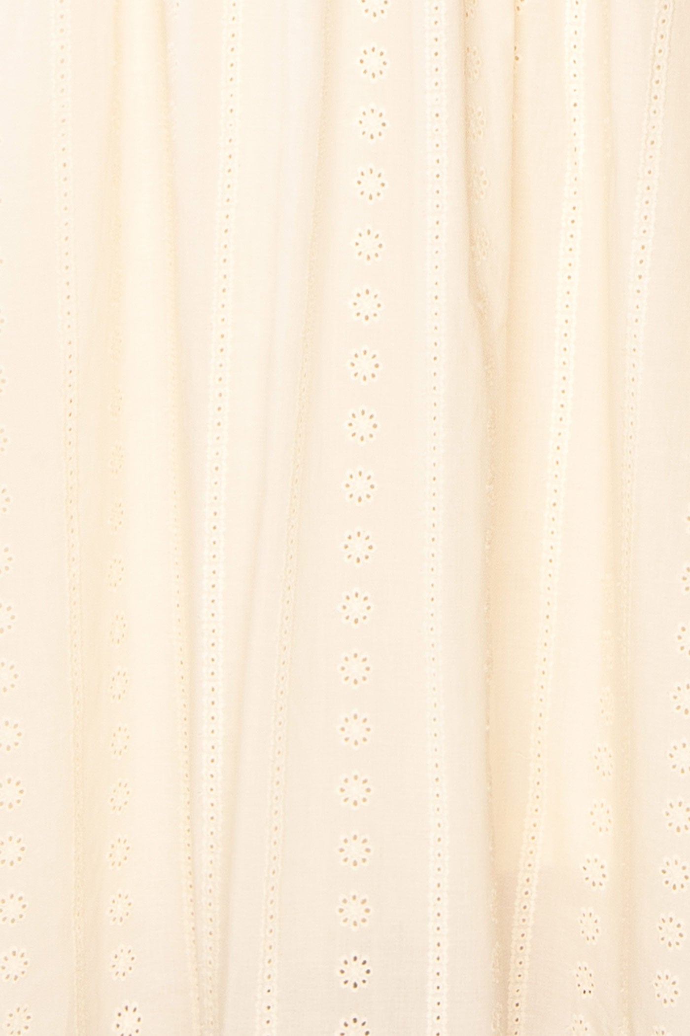 Close-up Farmdale Beige Midi Dress with Floral Eyelets at boutique 1861