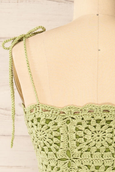 Faroe Sage Crochet Crop Top w/ Bow Straps | La petite garçonne back close-up
