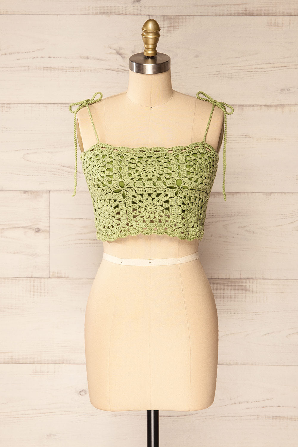 Faroe Sage Crochet Crop Top w/ Bow Straps | La petite garçonne front view 