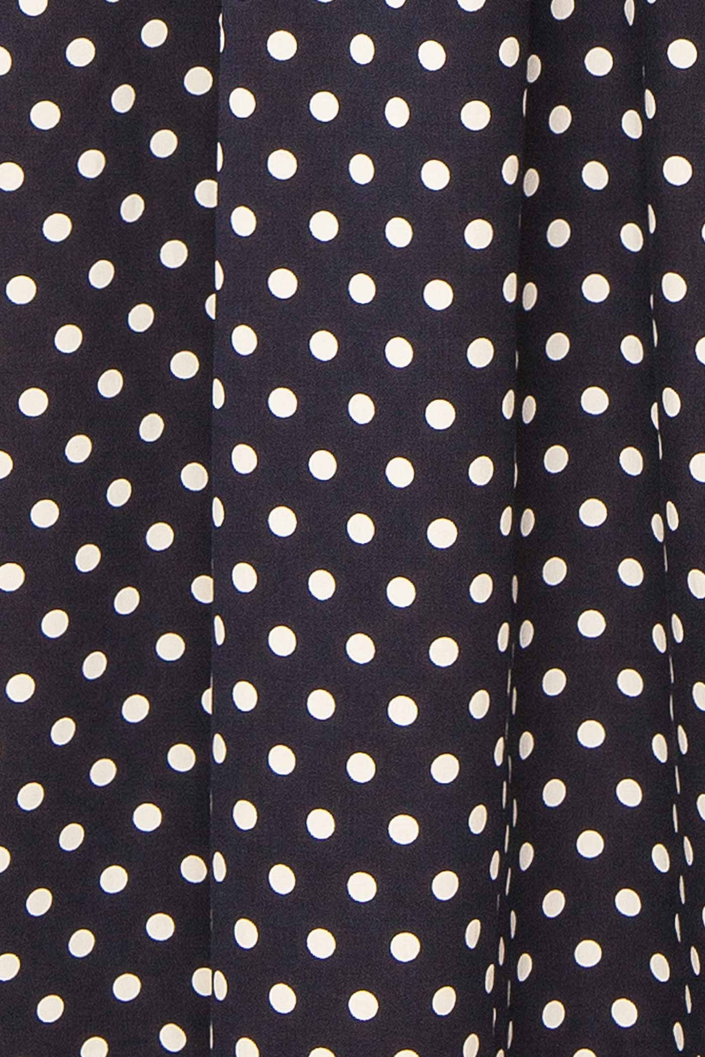 Fatiana Navy Polka Dot Midi Dress with Empire Waist | Boutique 1861 fabric 