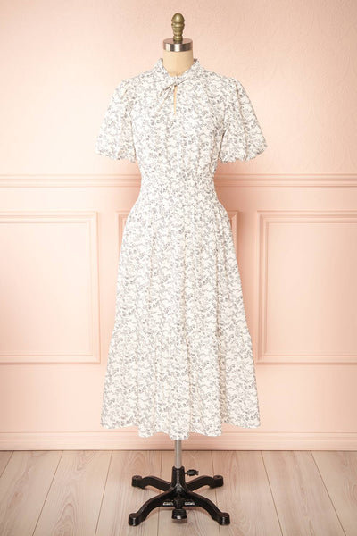 Faybelle White Silky Floral Midi Dress | Boutique 1861 front view