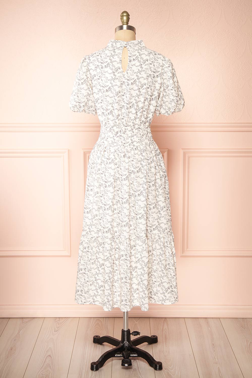 Faybelle White Silky Floral Midi Dress | Boutique 1861 back view