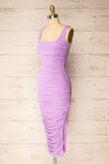 Fecho Lavender Fitted Ruched Midi Dress | La petite garçonneside view