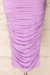 Fecho Lavender Fitted Ruched Midi Dress | La petite garçonnebottom close-up