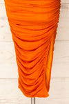 Fecho Orange Fitted Ruched Midi Dress | La petite garçonne bottom