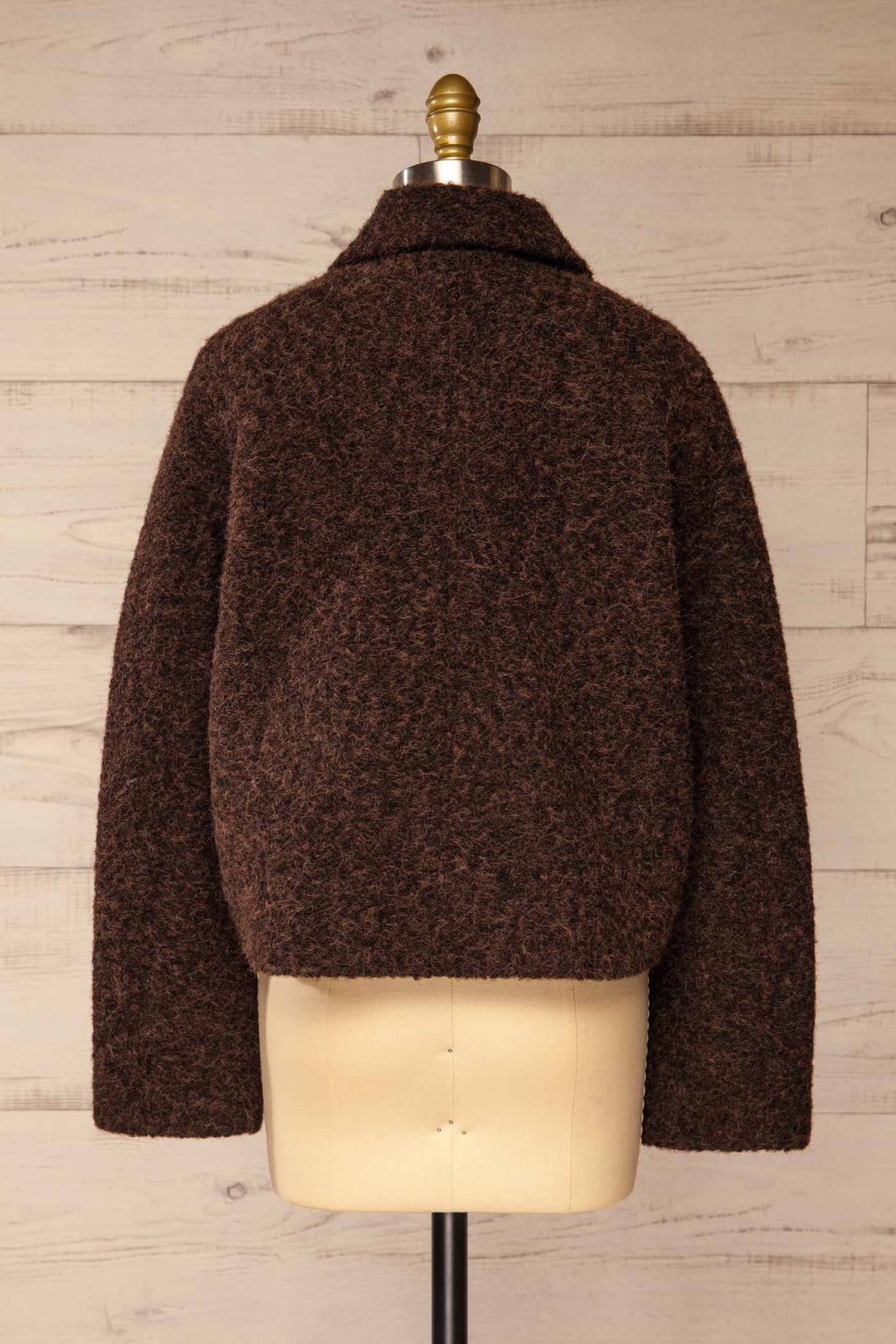 back view of Feijo Brown Textured Button-Up Jacket with Gold Buttons at La petite garçonne