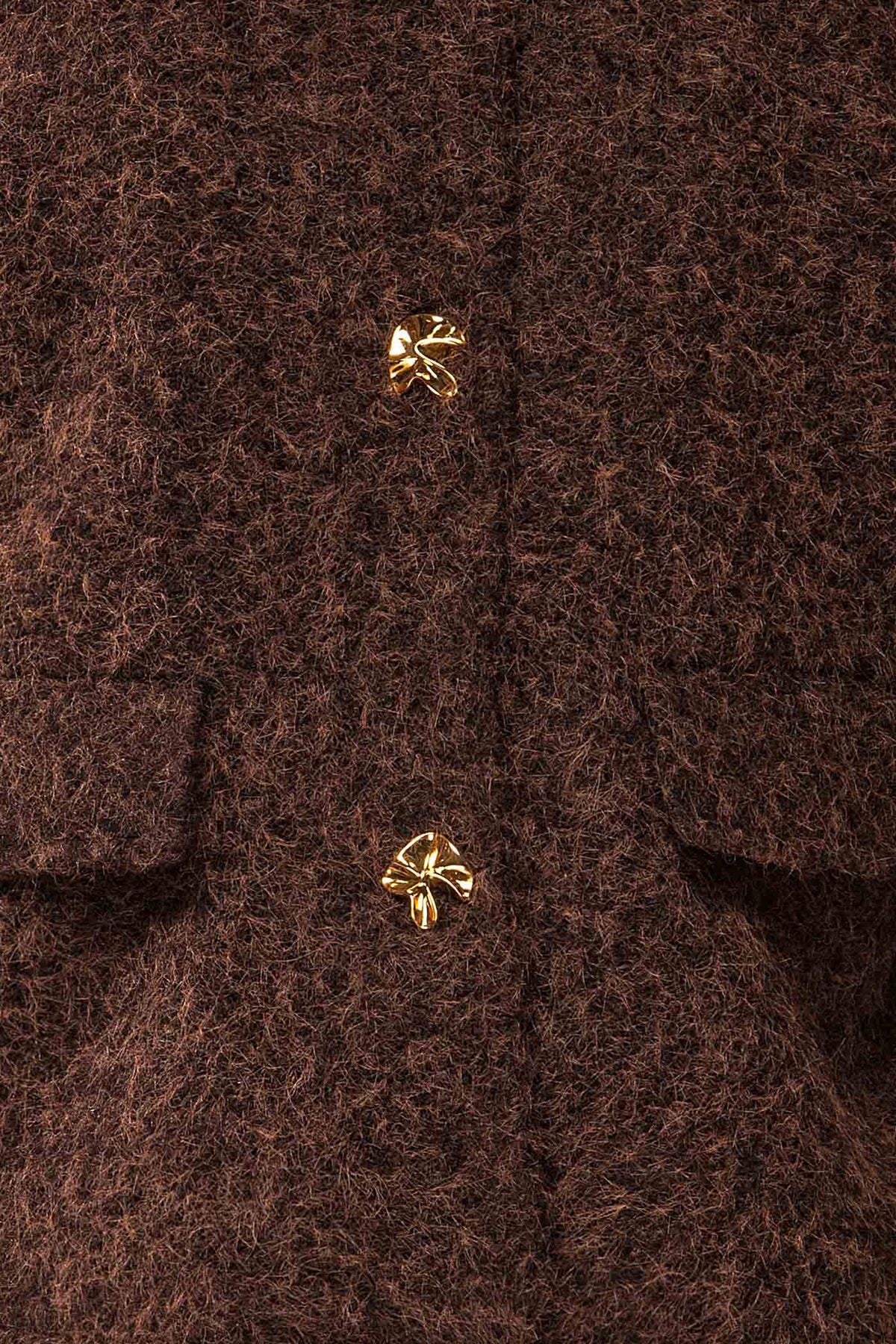 fabric view of Feijo Brown Textured Button-Up Jacket with Gold Buttons at La petite garçonne
