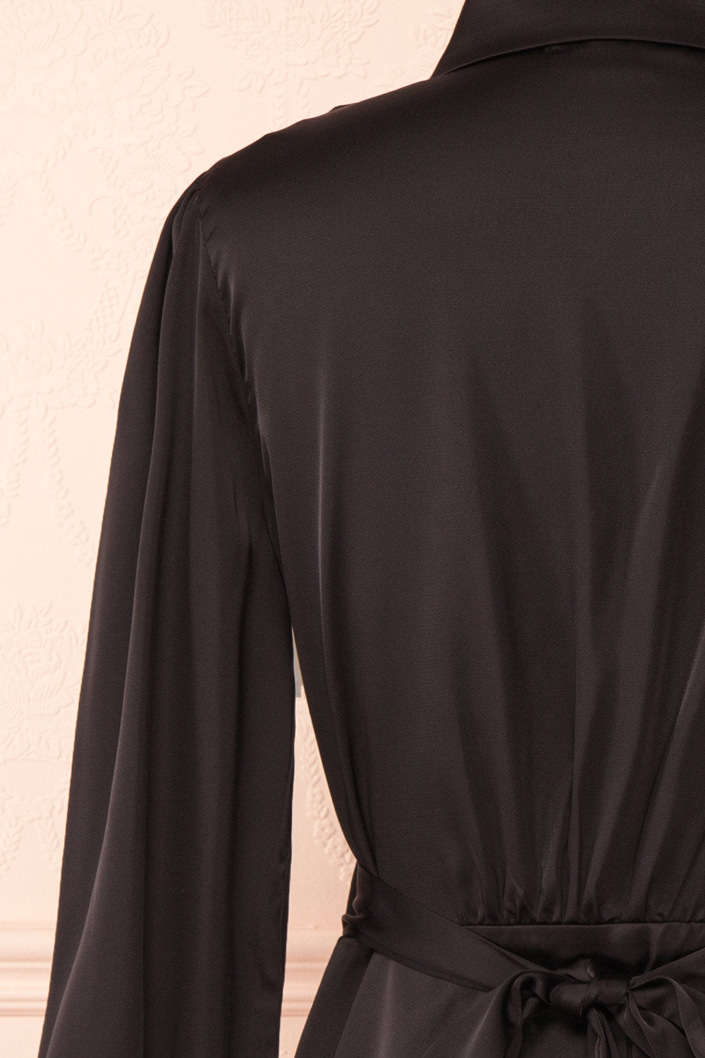 Felestine Black Short Satin Wrap Dress | Boutique 1861  back