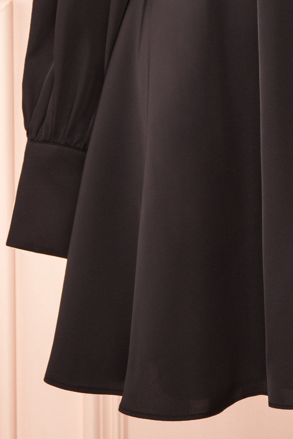 Felestine Black Short Satin Wrap Dress | Boutique 1861  bottom