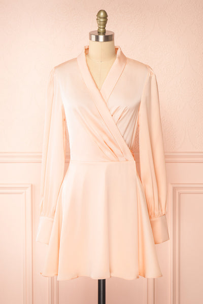 Felestine Pink Short Satin Wrap Dress | Boutique 1861 front view