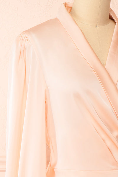 Felestine Pink Short Satin Wrap Dress | Boutique 1861  side