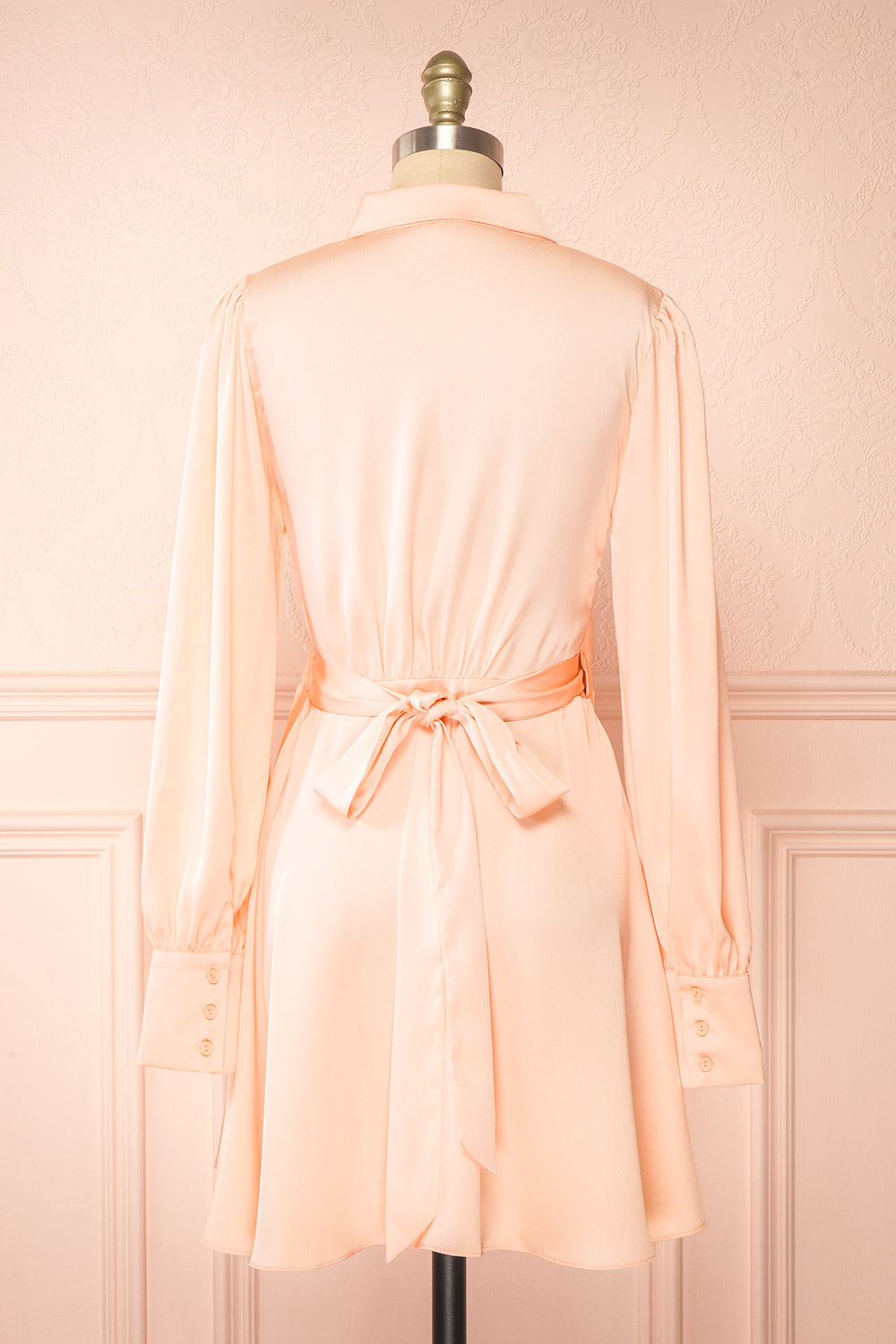 Felestine Pink Short Satin Wrap Dress | Boutique 1861  back view