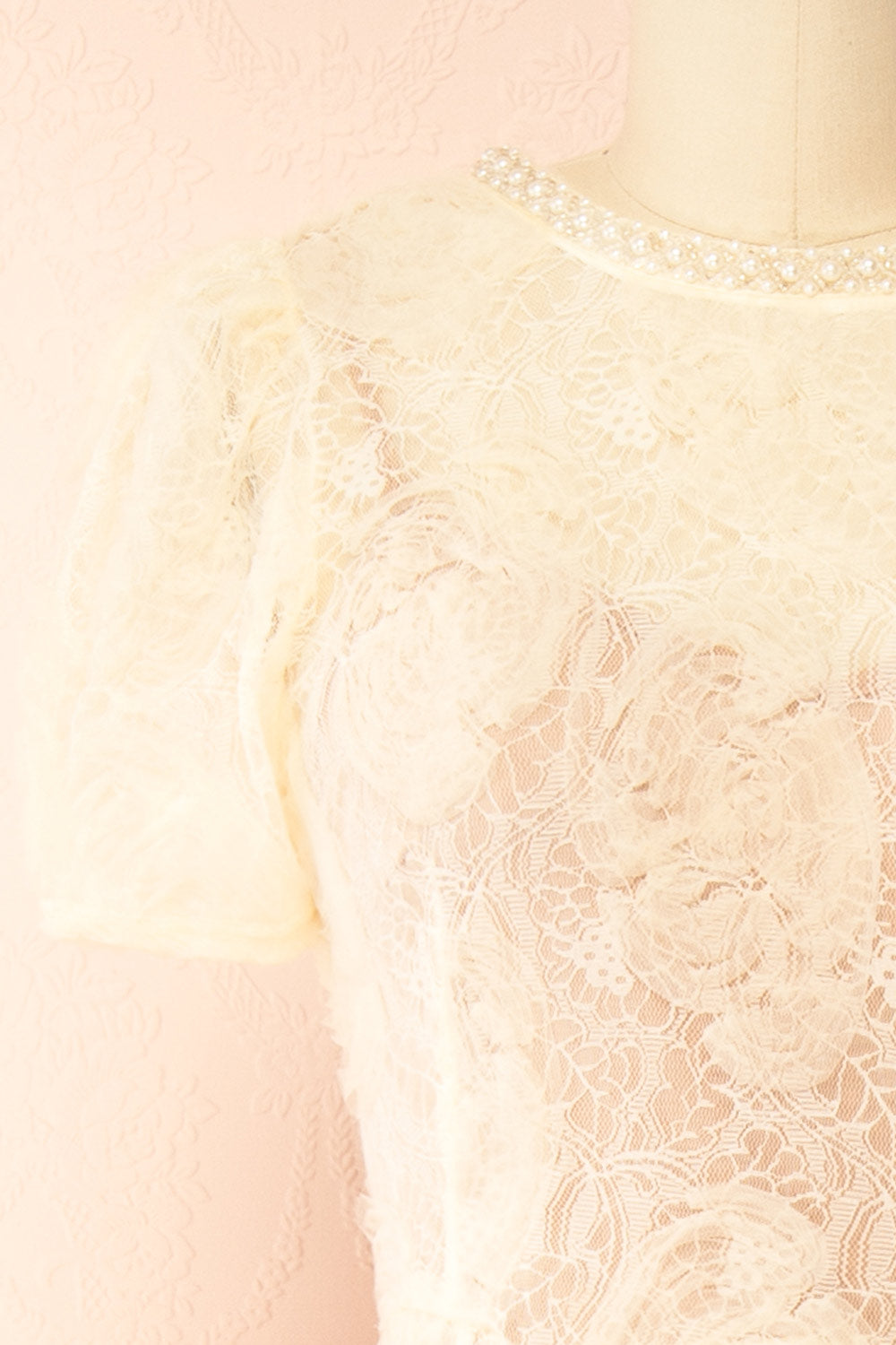 Felicity Cream Lace Mermaid Midi Dress with Pearls | Boudoir 1861 front