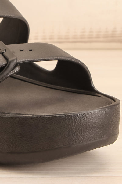 Fenix Black Double Buckle Platform Sandals | La petite garçonne front close-up