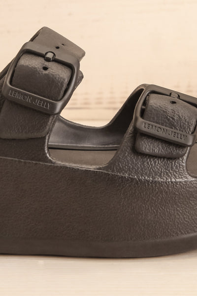 Fenix Black Double Buckle Platform Sandals | La petite garçonne side front close-up