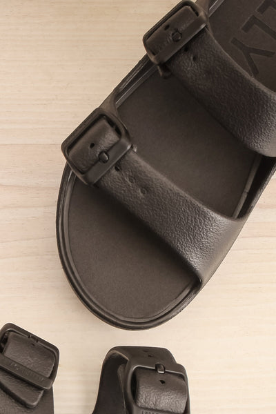 Fenix Black Double Buckle Platform Sandals | La petite garçonne flat close-up