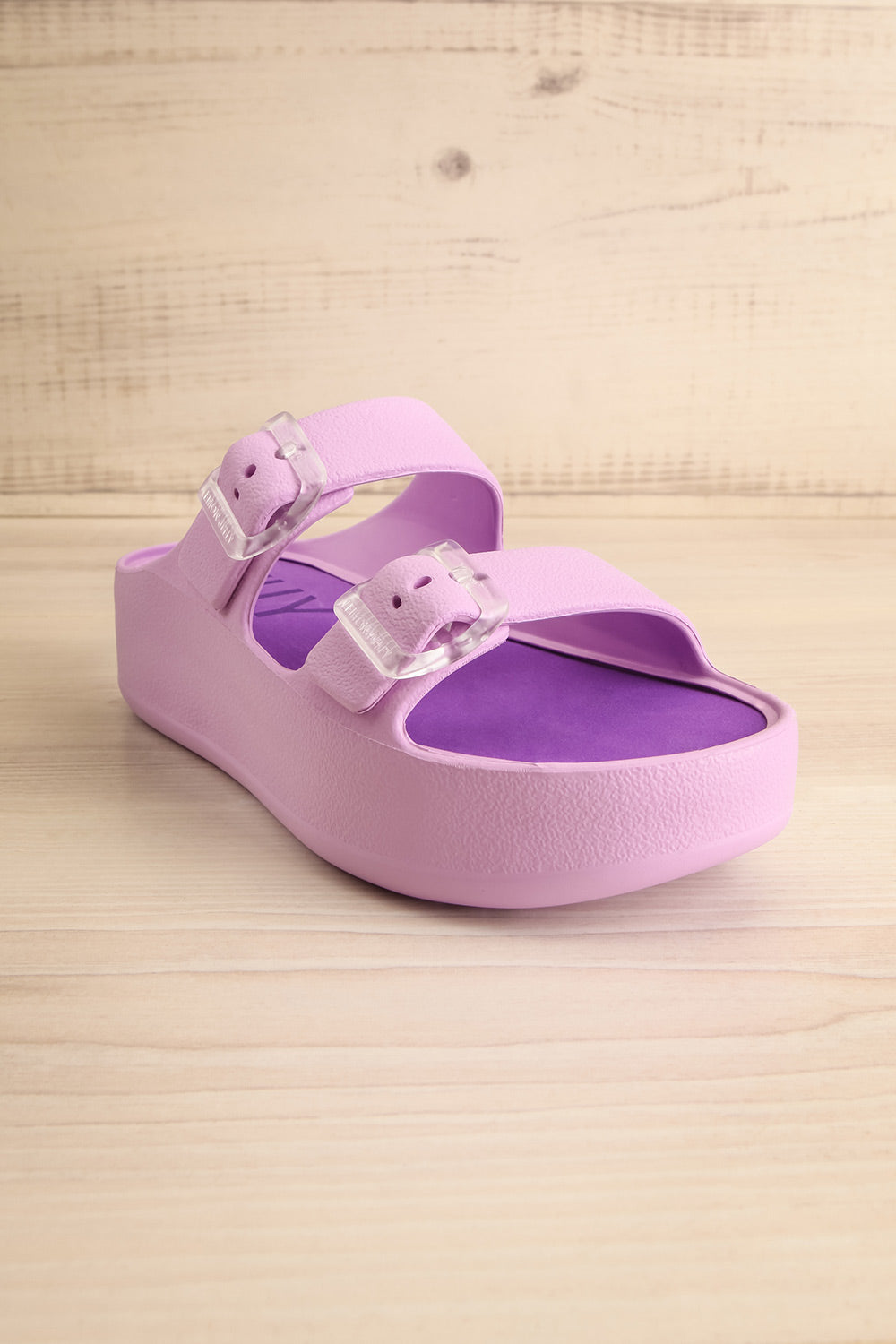 Fenix Lavender Double Buckle Platform Sandals | La petite garçonne front view