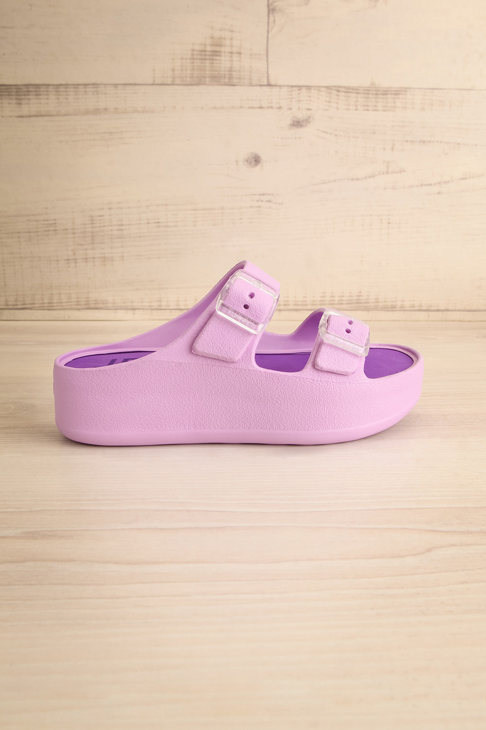 Fenix Lavender Double Buckle Platform Sandals | La petite garçonne side view