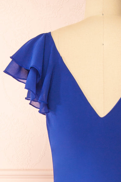 Fieria Blue Maxi Dress w/ Ruffled Sleeves | Boutique 1861 back