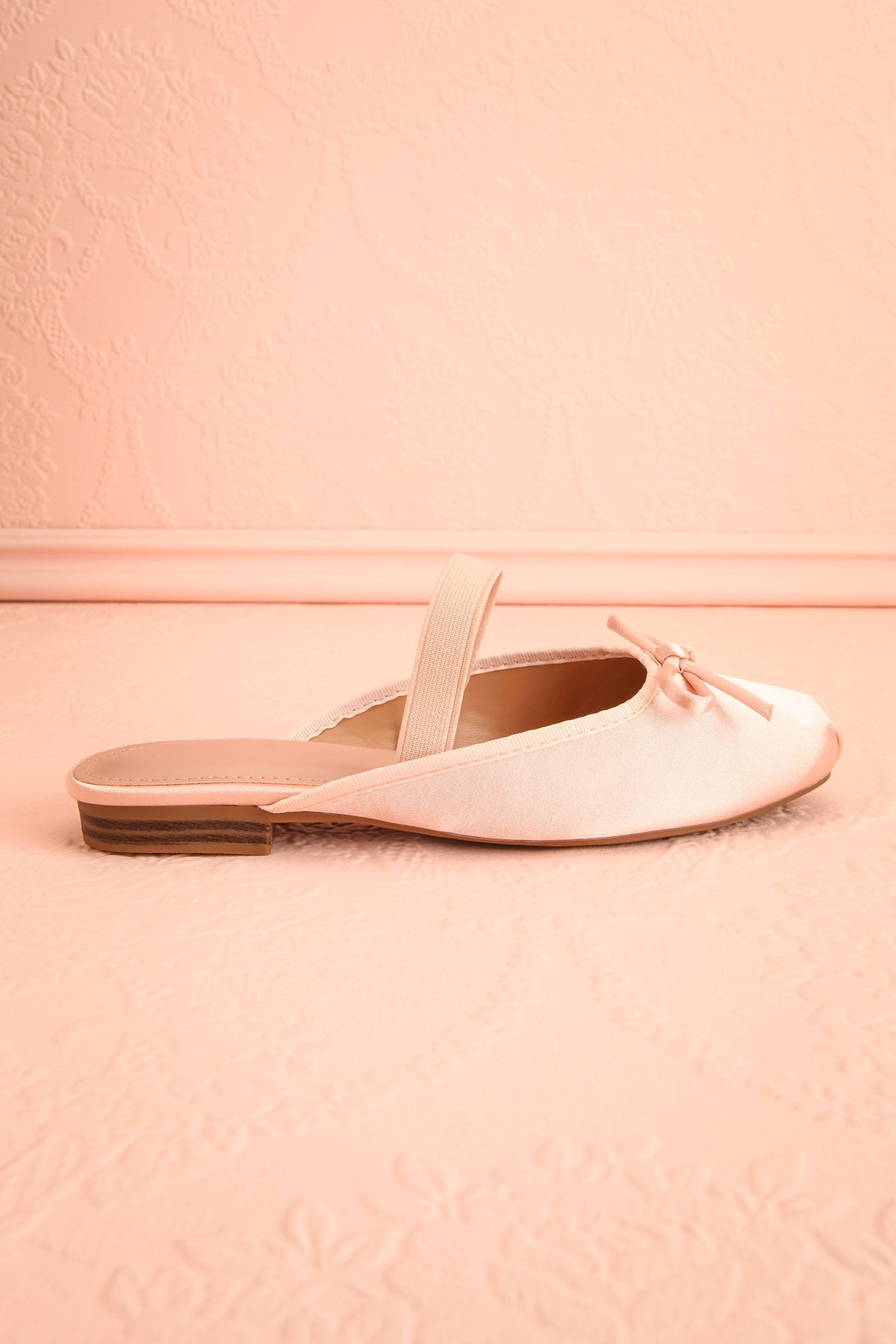 side view of Finnian Pink Ballet Mule Flats at Boutique 1861