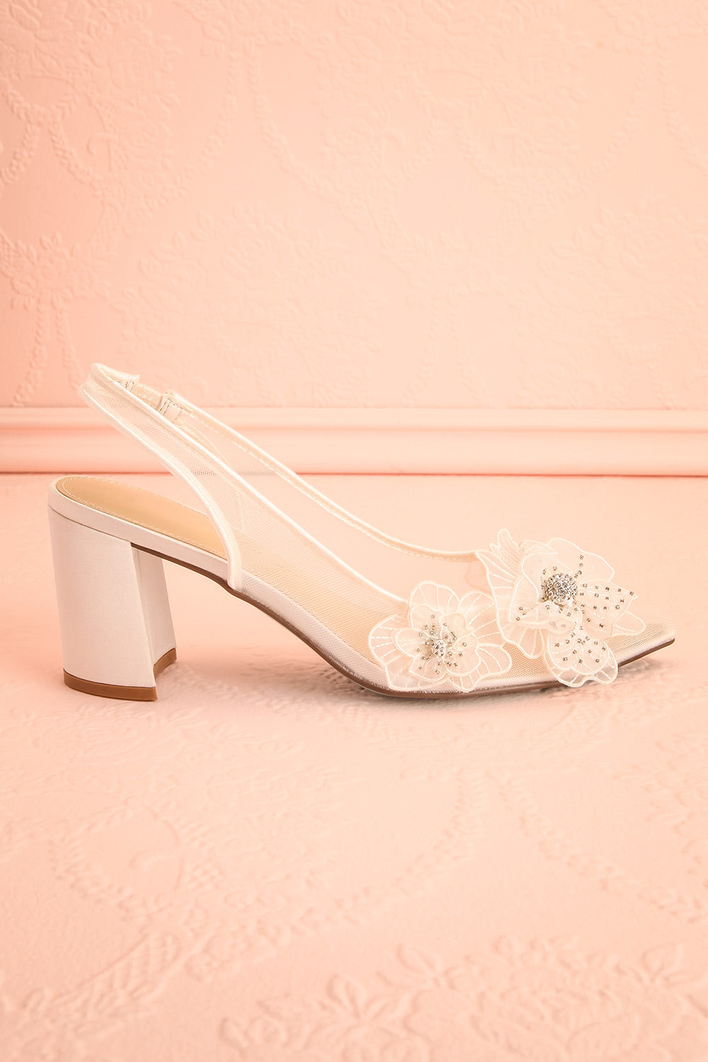 Fionna Bridal Block Heels with Floral Appliqués | Boudoir 1861 front view