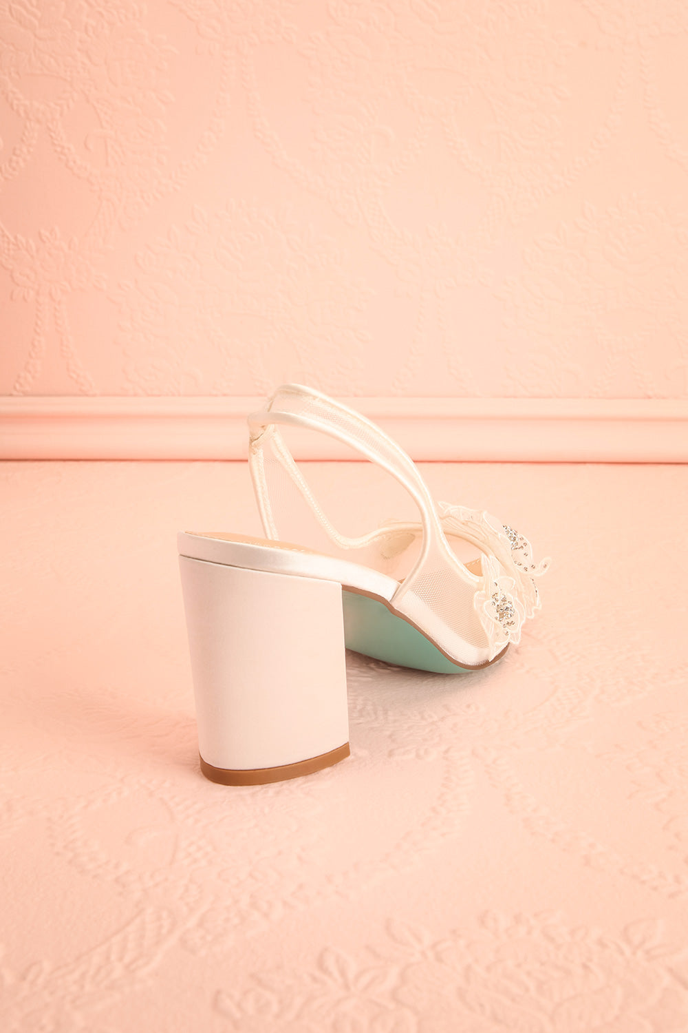 Fionna Bridal Block Heels with Floral Appliqués | Boudoir 1861 back view