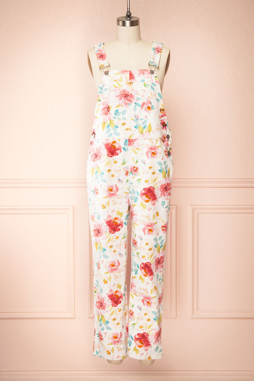 Fionnuala White Floral Denim Overalls | Boutique 1861 front view