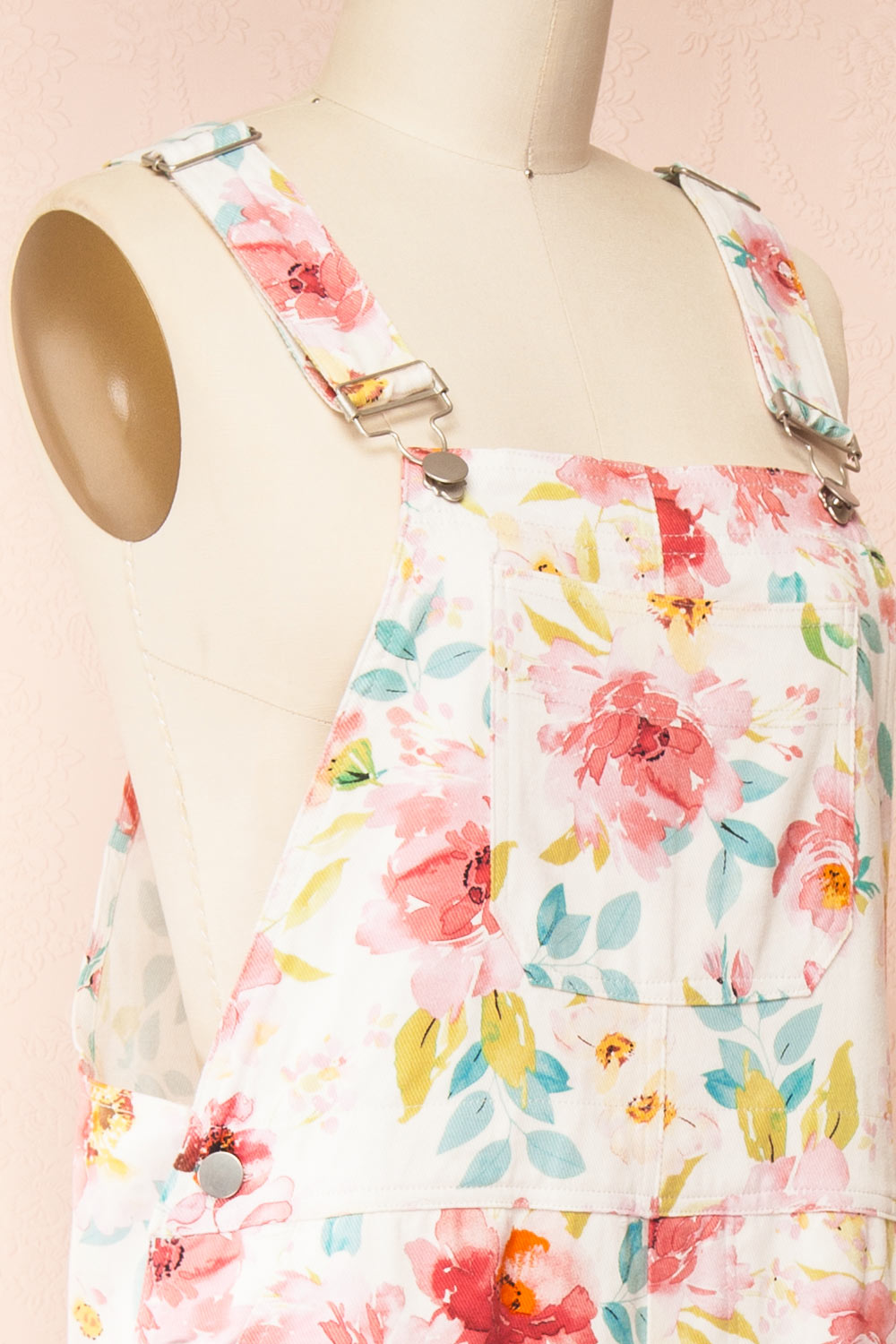 Fionnuala White Floral Denim Overalls | Boutique 1861 side