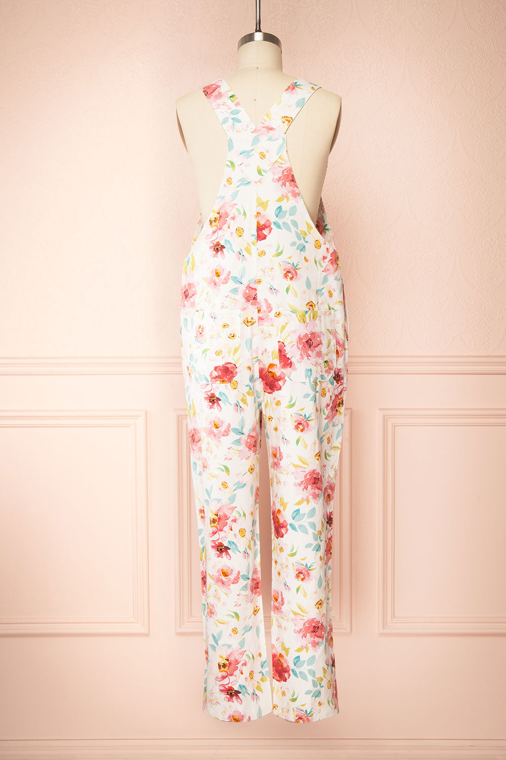 Fionnuala White Floral Denim Overalls | Boutique 1861 back view