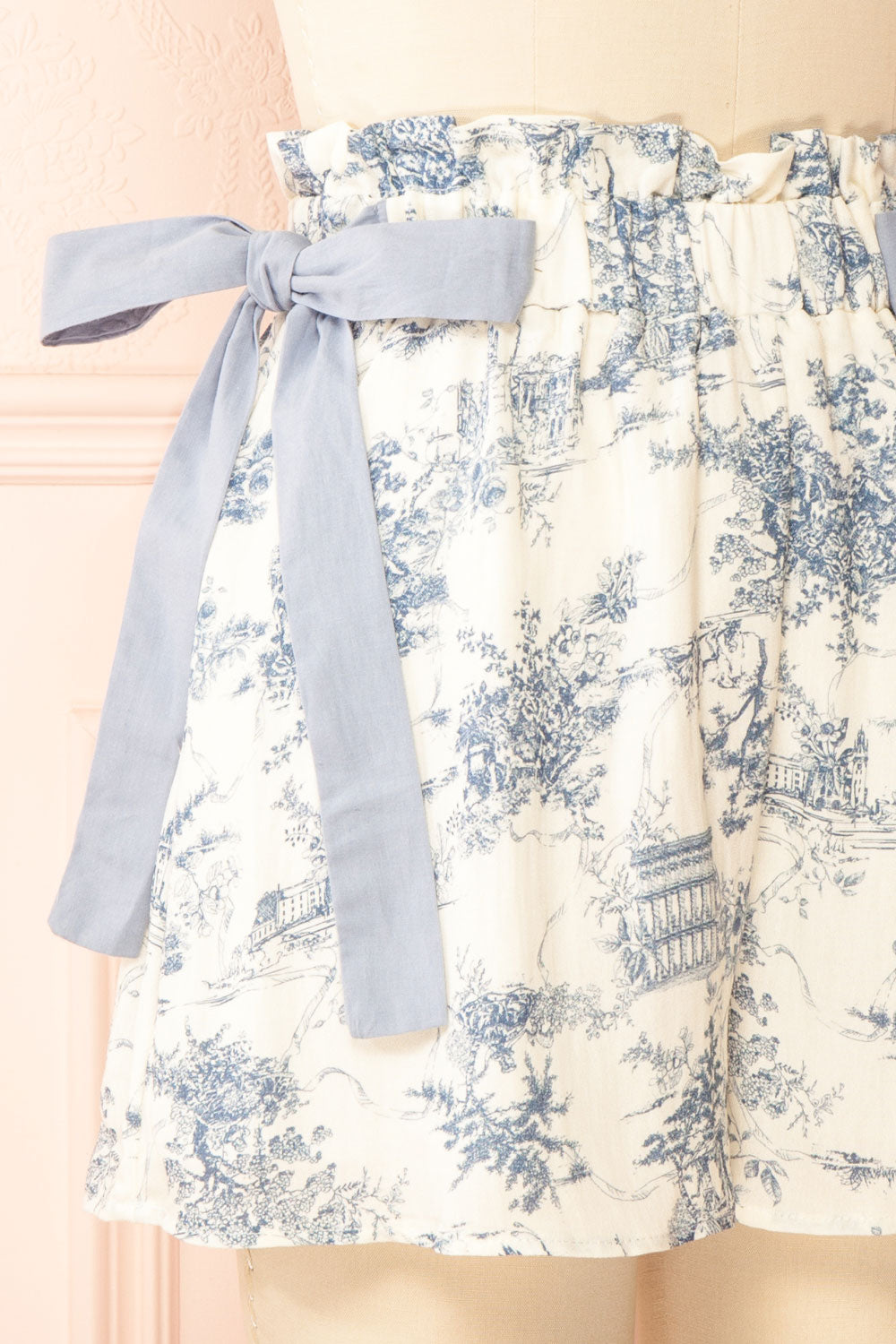Fitzgerald | Shorts with Ribbons and Blue French Toile Pattern | Side

