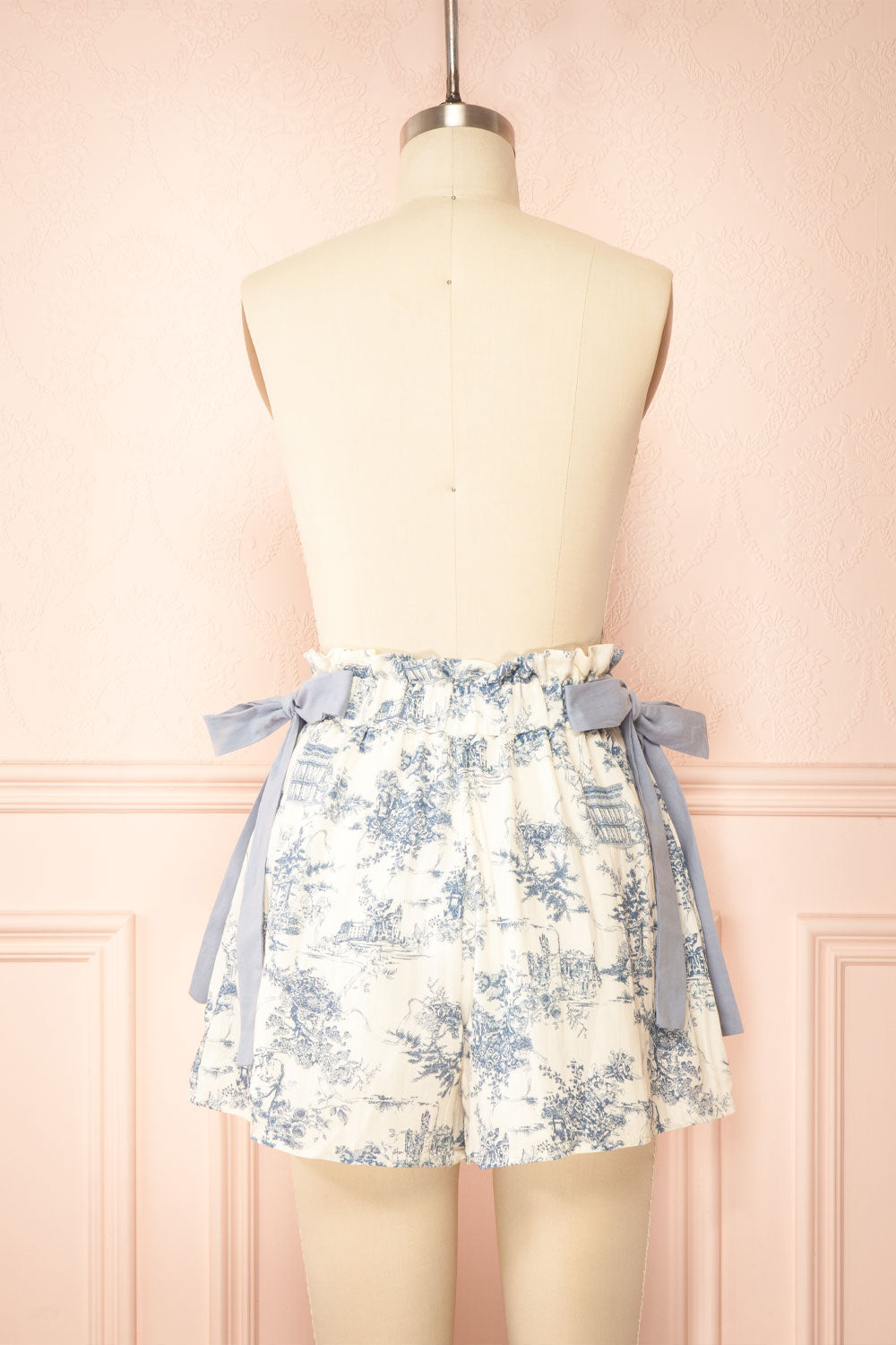 Fitzgerald | Shorts with Ribbons and Blue French Toile Pattern | Back View

