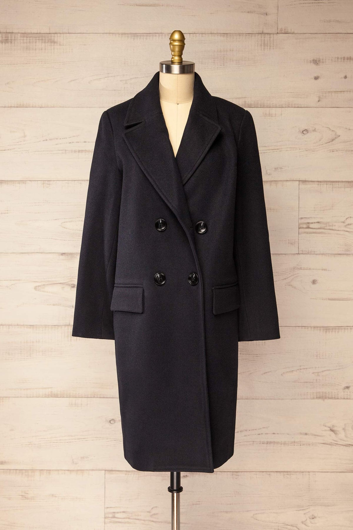 front view of Flamidien Navy Straight Felt Coat at La petite garçonne