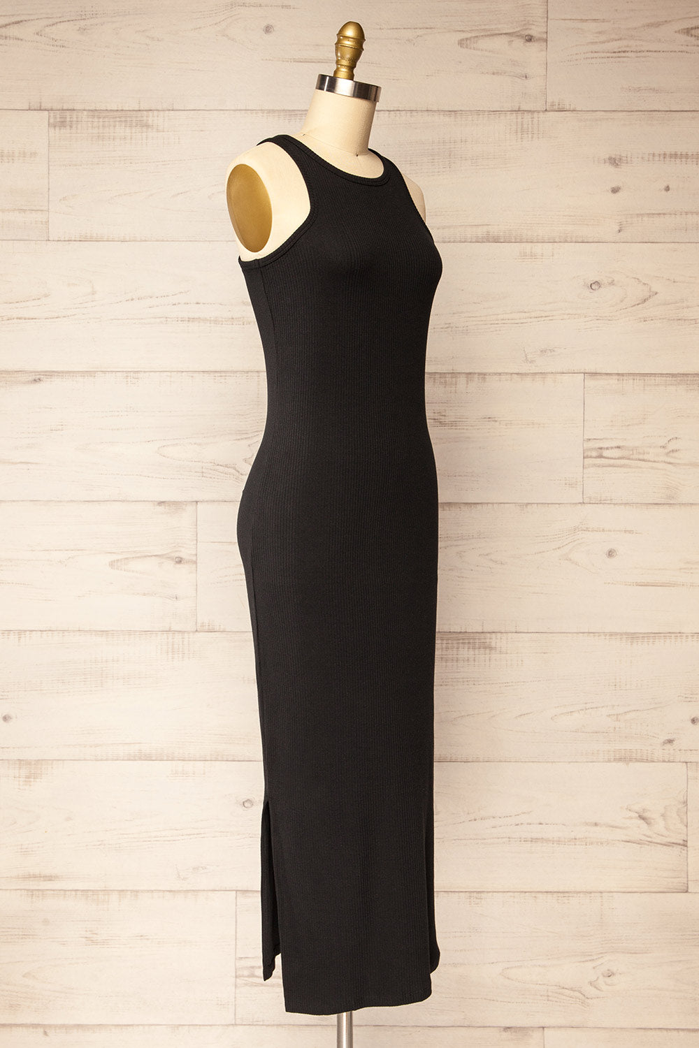 Floirac Black Sleeveless Ribbed Midi Dress | La petite garçonne side view