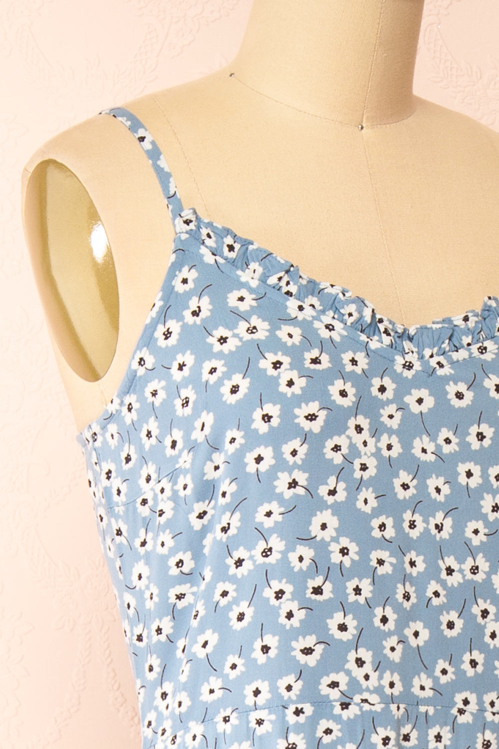 Floranda Blue Floral Midi Dress w/ Ruffles | Boutique 1861  side