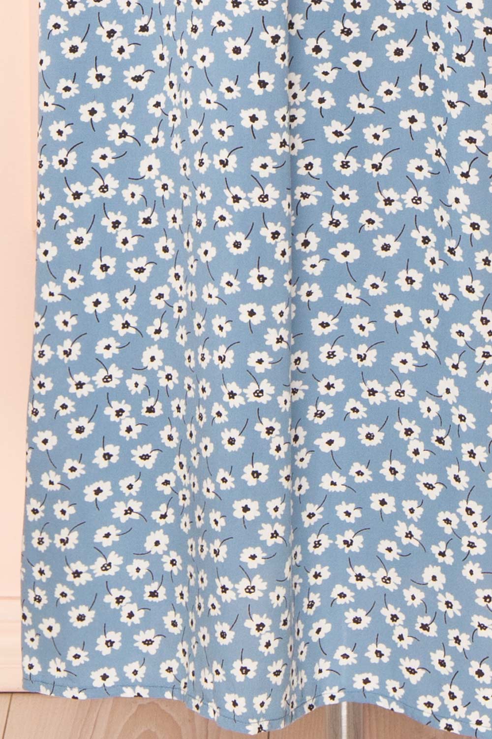 Floranda Blue Floral Midi Dress w/ Ruffles | Boutique 1861  bottom