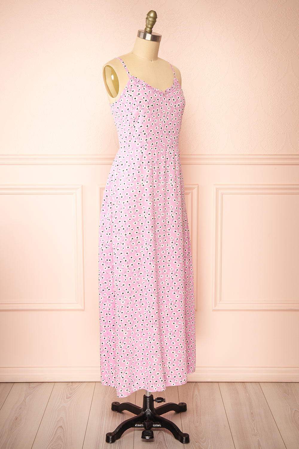 Floranda Pink Floral Midi Dress w/ Ruffles | Boutique 1861  side view