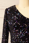 Florange Short Black One Sleeve Sequin Dress | La petite garçonne  front