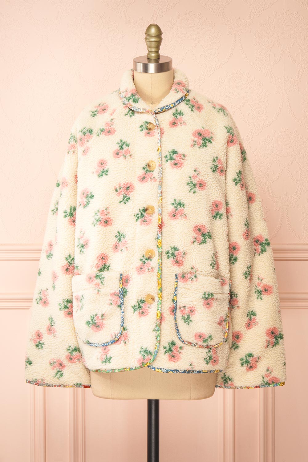 Florine Floral Button-Up Teddy Coat | Boutique 1861 front view