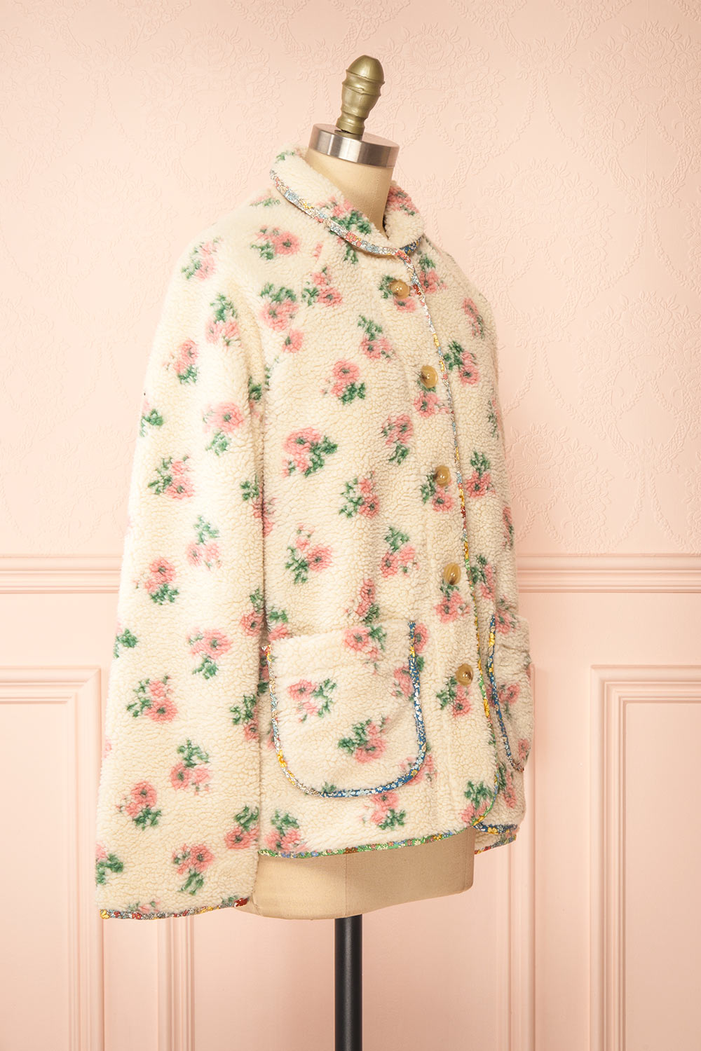 Florine Floral Button-Up Teddy Coat | Boutique 1861 side view