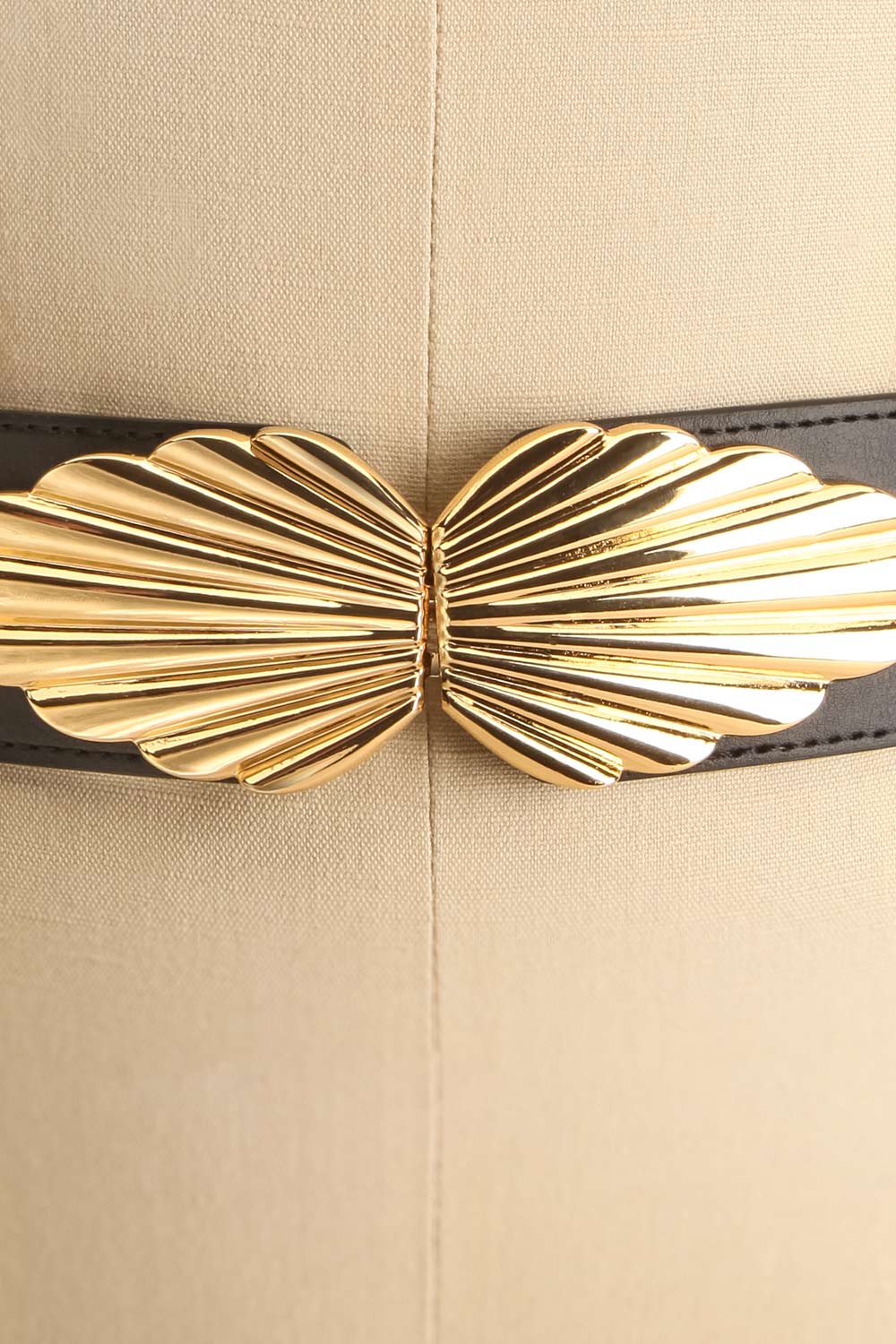 Foliaque Stretchable Black Belt w/ Gold Buckle | La petite garçonne close-up