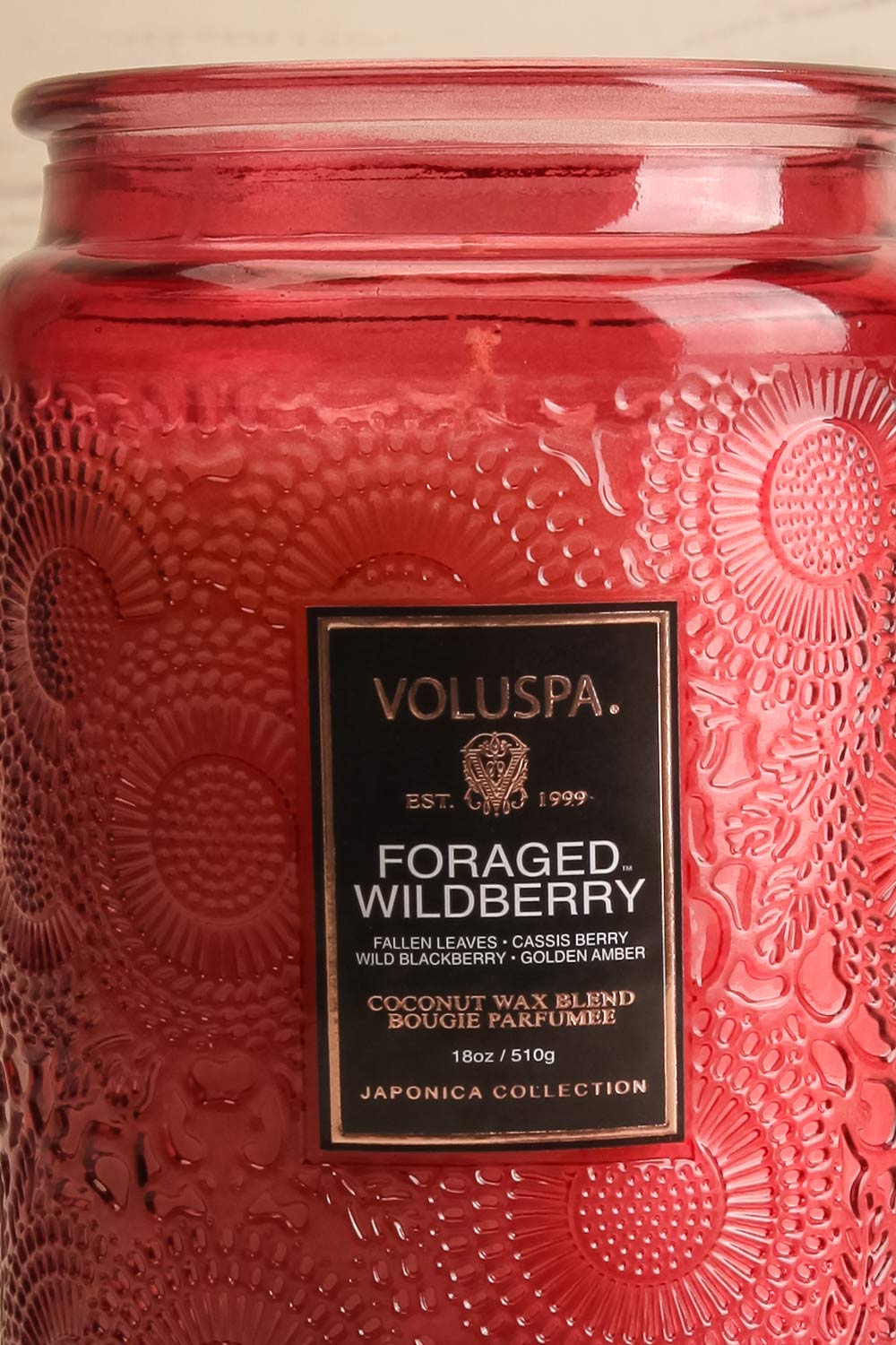 Foraged Wildberry Large Jar Candle by Voluspa | Maison garçonne open close-up