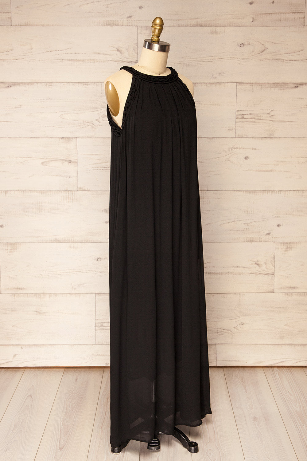 Forio Black Maxi Halter Dress with Pockets | La petite garçonne side view