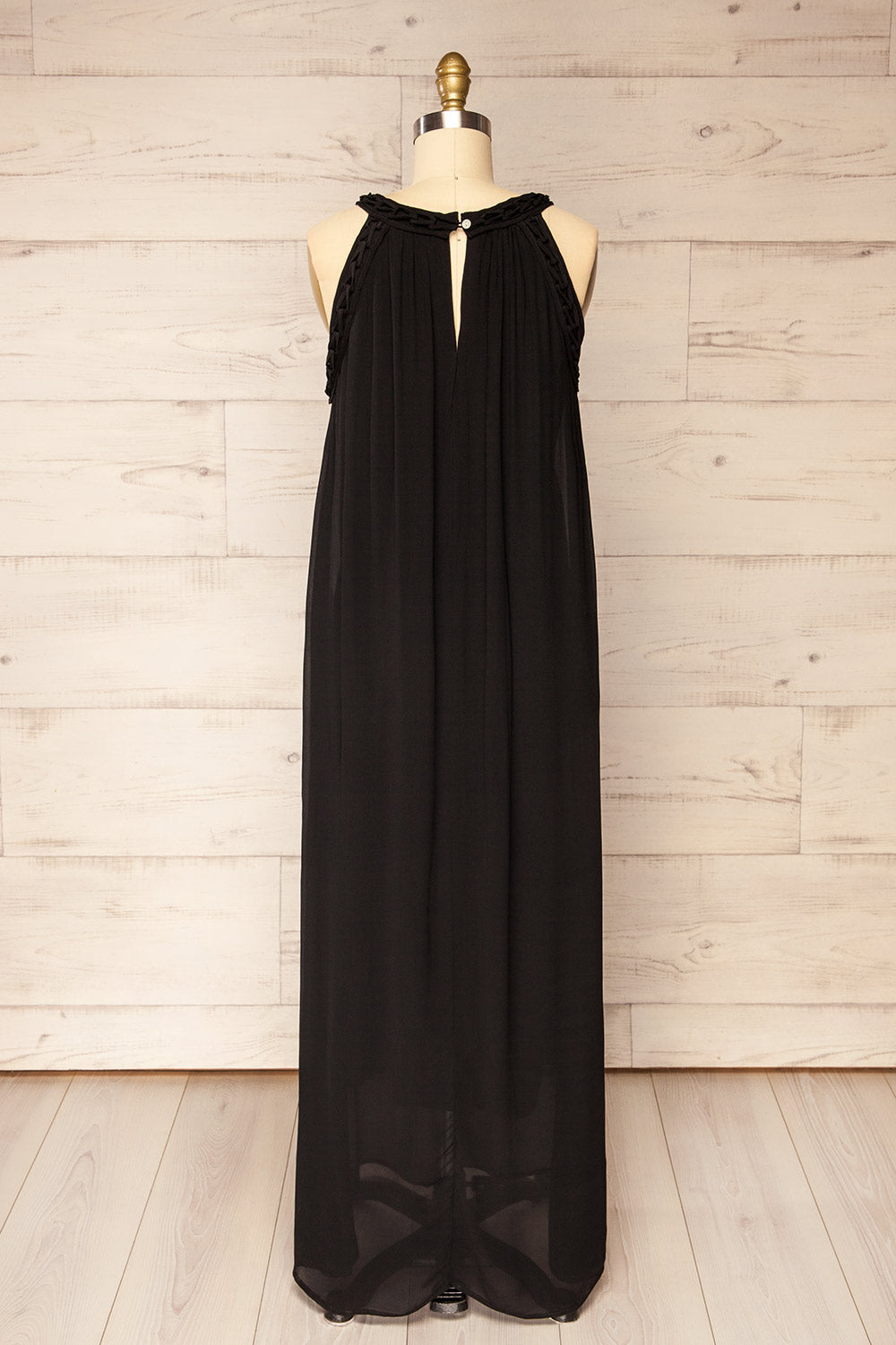 Forio Black Maxi Halter Dress with Pockets | La petite garçonne back view