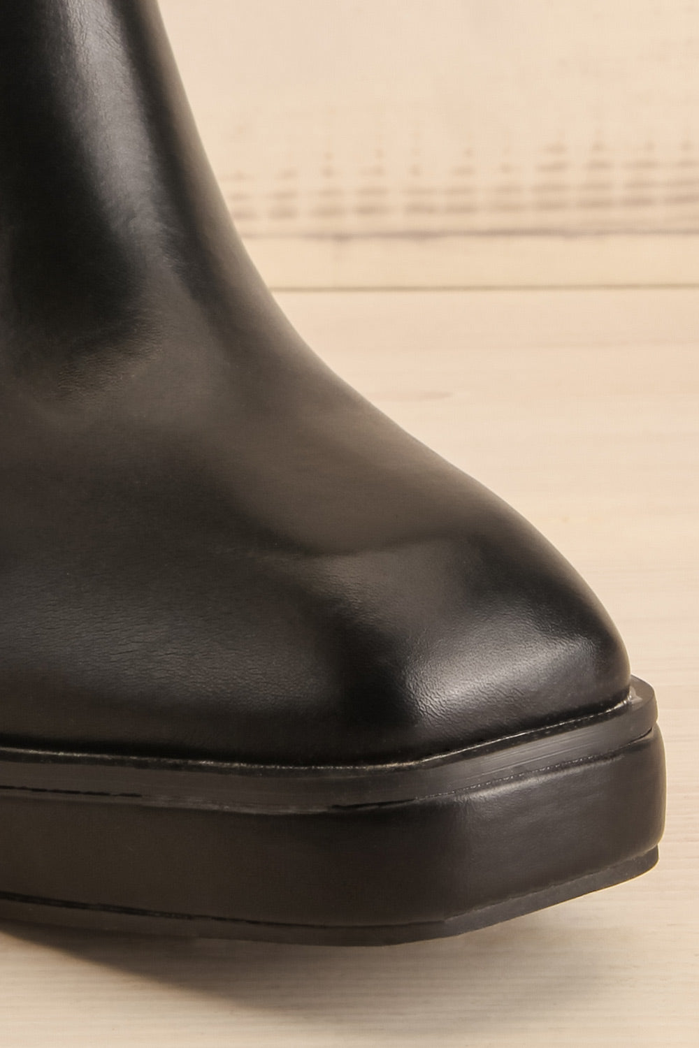 Foster Black Platform Heeled Ankle Boots | La petite garçonne front close-up