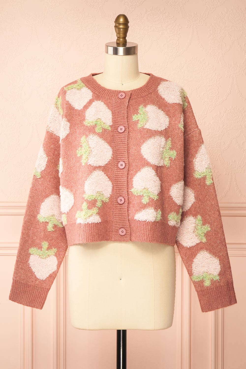 Fraisinnette Strawberries Patterned Cardigan | Boutique 1861 front view