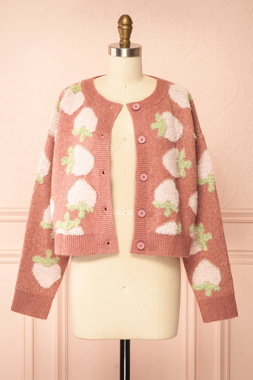Fraisinnette Strawberries Patterned Cardigan | Boutique 1861 open view