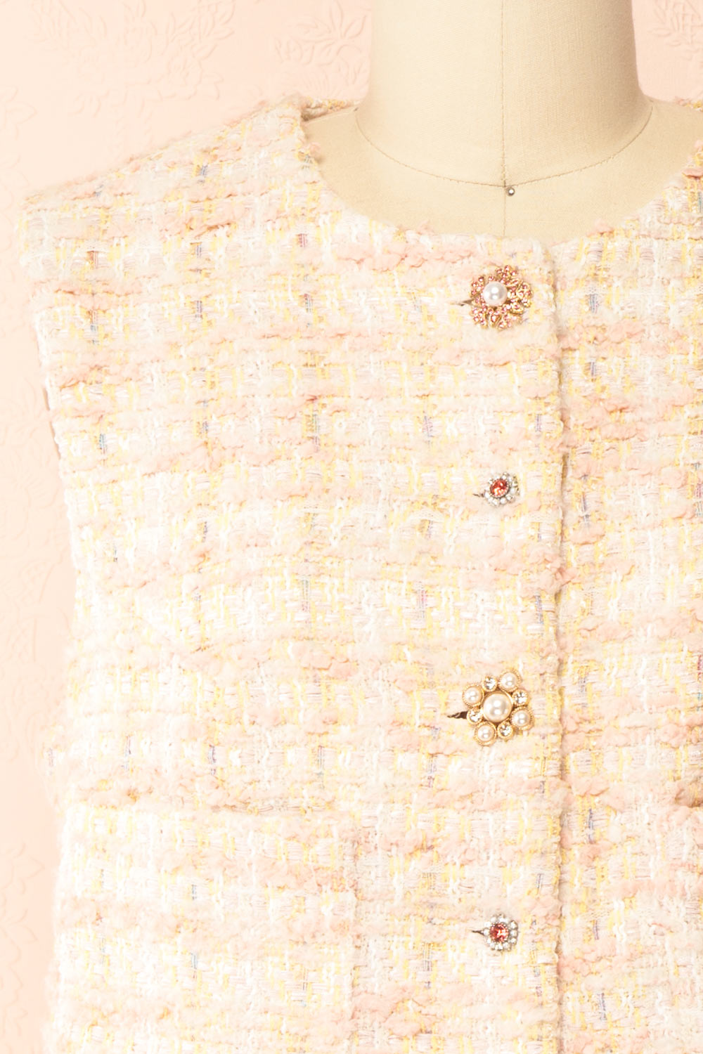 Franca Pink Tweed Sleeveless Top with Buttons | Boutique 1861 front